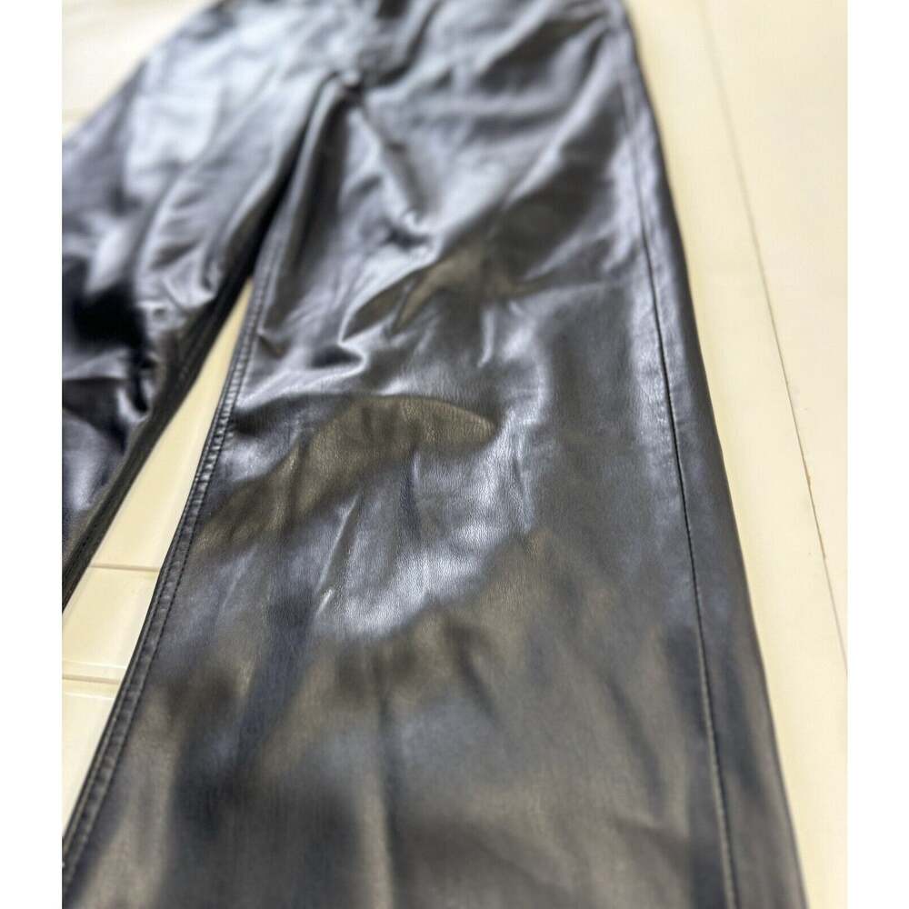Zara Womens Sz 4 Black Faux Leather Trousers Straight Leg Pants - Picture 2 of 7